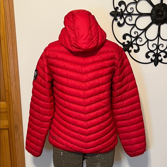 Scandinavian Explorer Down Puffer Jacket, hooded, red w/black details, size XL - Picture 7 of 12